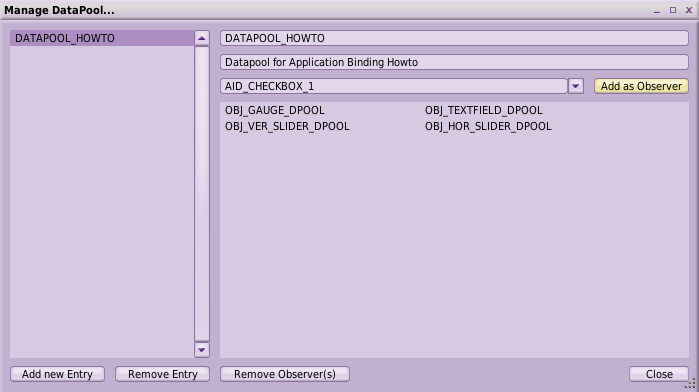 Manage Data Pool window